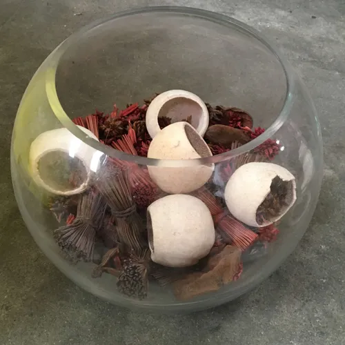 Glass Fishbowl Vase with Pot Pourri Decoration