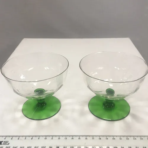 Pair of Green Stem and Base Cocktail Dessert Glass