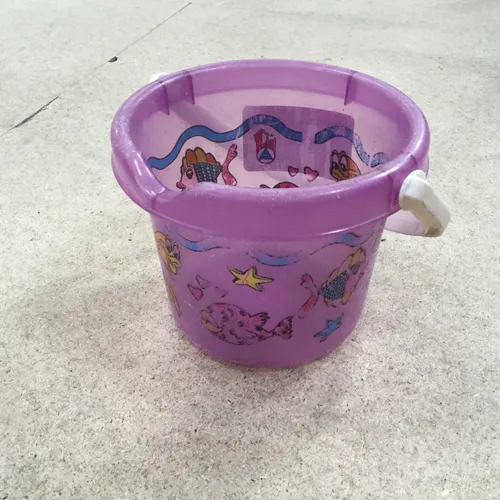 Purple Plastic Handled Bucket with Fish Print