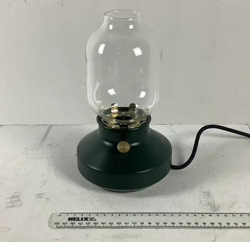 Electric Table Lamp with Glass Top and Dark Green Base in a Period Oil Lamp Style