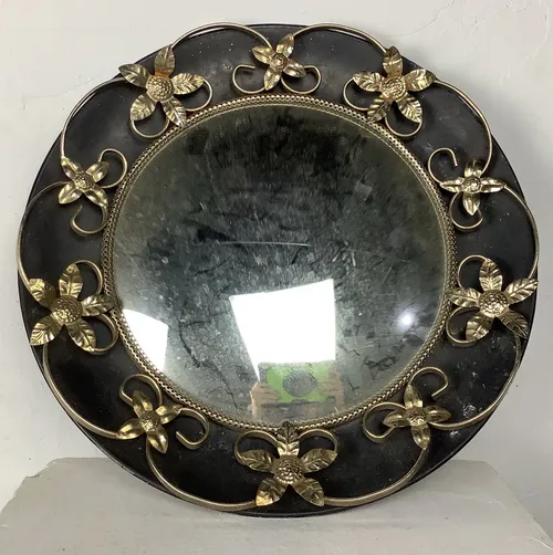 Black and Gold Metal Floral Design Circular Mirror