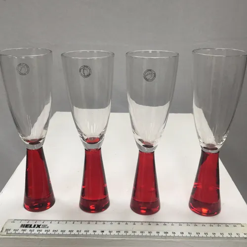 Set of 4 handmade red based glass