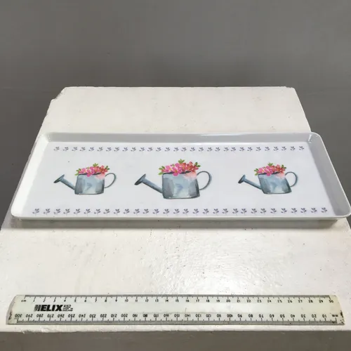 Rectangular White With Watering Can Print Tray