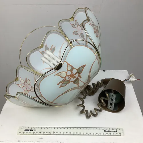 Period White Floral Glass Ceiling Light with Expandable Cord