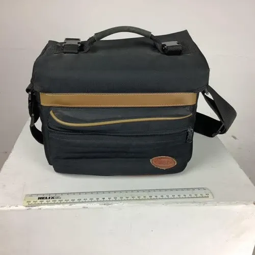 Black Canvas Camera Bag with Brown Leather Detail