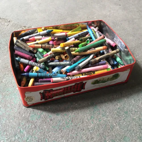 Period Tin Filled with Crayons