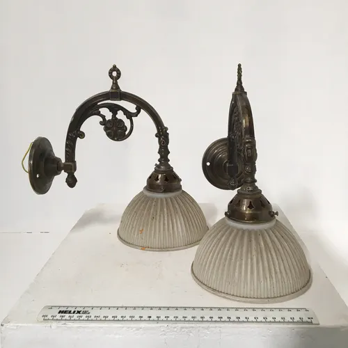 Pair of metal wall lights with opaque glass shade