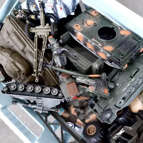 Basket of children's army toys