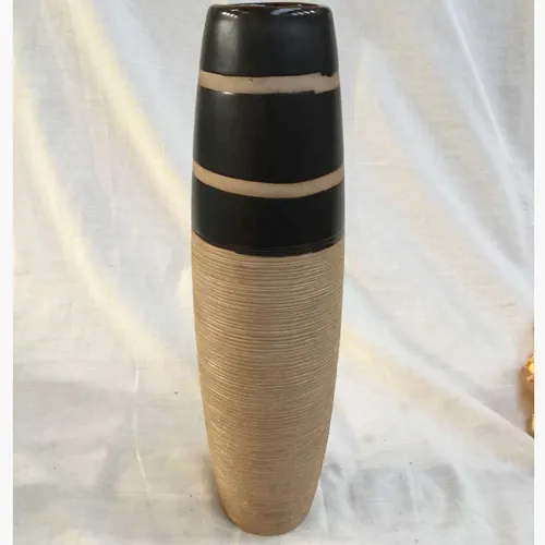 Tall black and beige ceramic vase