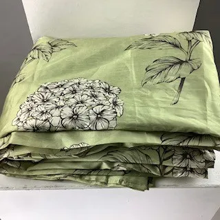 Green and White Floral Satin Curtain