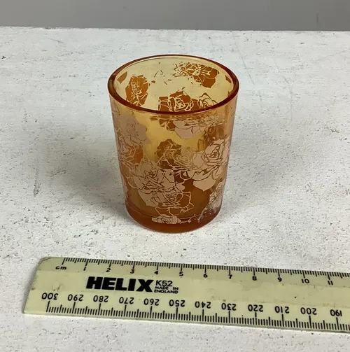 Amber Yellow Floral Patterned Glass Cup (2 Available)