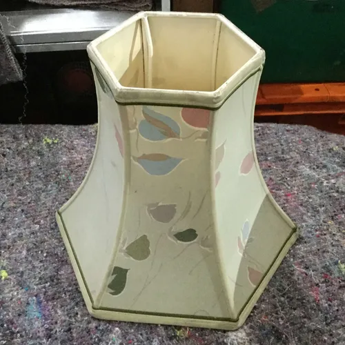 Hexagonal pale green lampshade with leaf design
