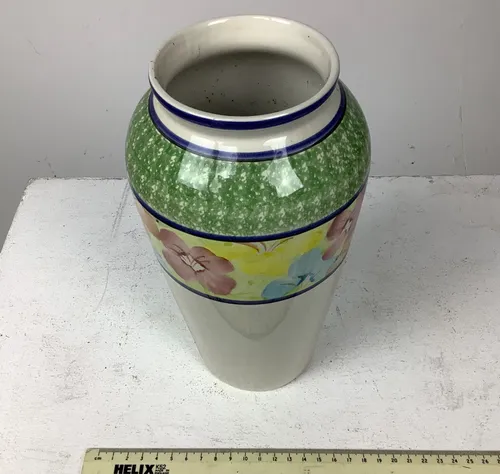 Cream Green and Yellow Floral Design Vase