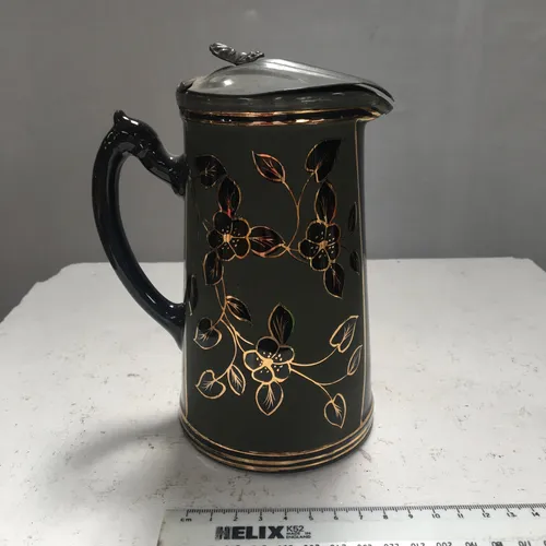Dark Green and Black Coffee Pot with Gold Detailing