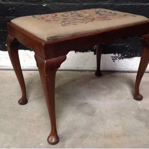 wood piano stool with embroidered cushion