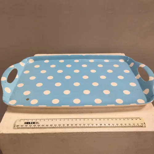 Light Blue and White Polka Dot Plastic Serving Tray