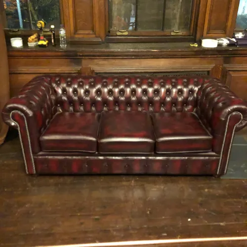 Low Back Chesterfield Three Seater Leather Sofa in Dark Red