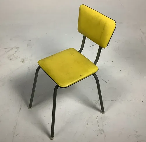 Small Yellow Leather Chair with Metal Frame