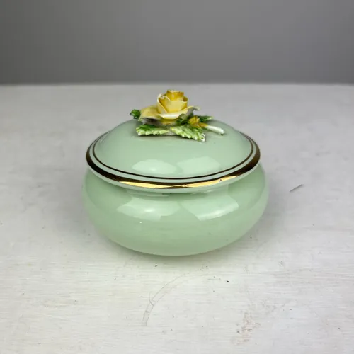 Green Trinket Dish with Yellow Rose