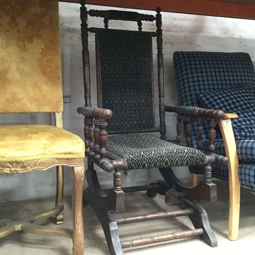 Period Wood Rocking Chair with Fabric Seat Cover / Back