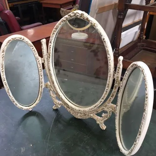 Period White with Gold Trim Freestanding Triple Mirror