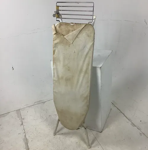 Period White Metal Frame Ironing Board with Aged Cream Cover