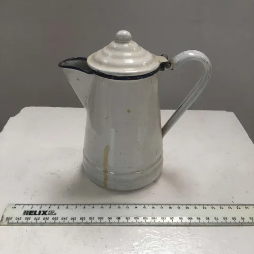 Period White with Black Trim Enamel Coffee Pot