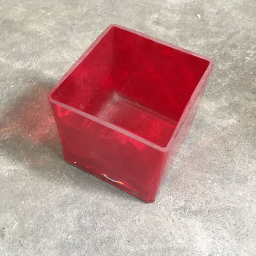 Red Glass Square Candleholder 