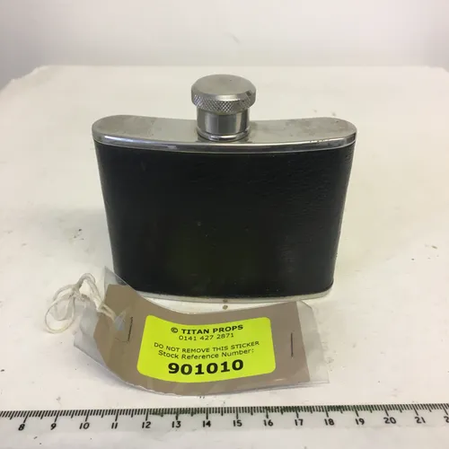 Half size silver flask with black leather cover
