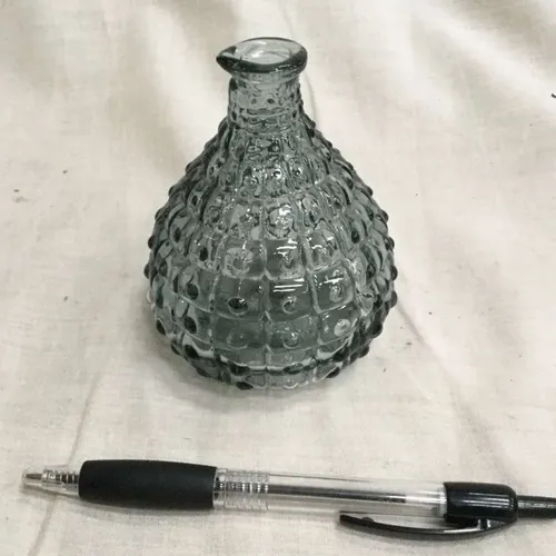 Pale grey/green short glass pointed vase