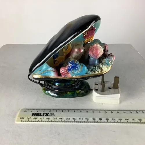 Blue Ceramic Clam Lamp with Sea Scene Inside