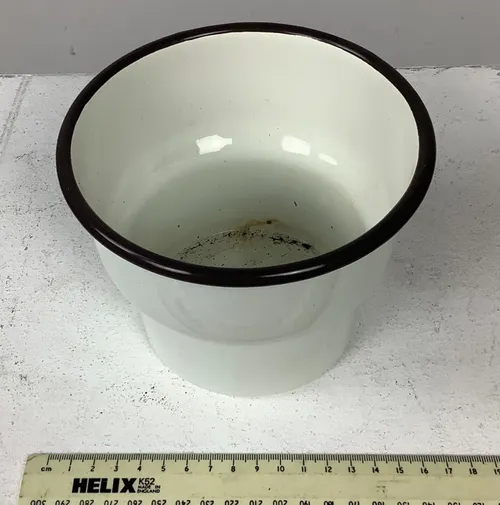 Small White Enamel Plant Pot with Black Rim