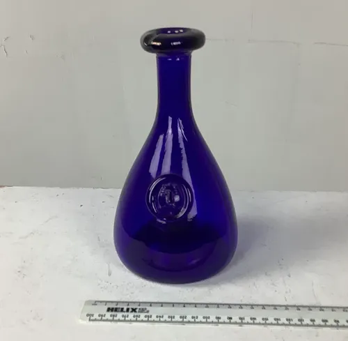 Cobalt Blue Glass Viking Carafe Mid Century Wine or Water Jug / Vase with Glass Face