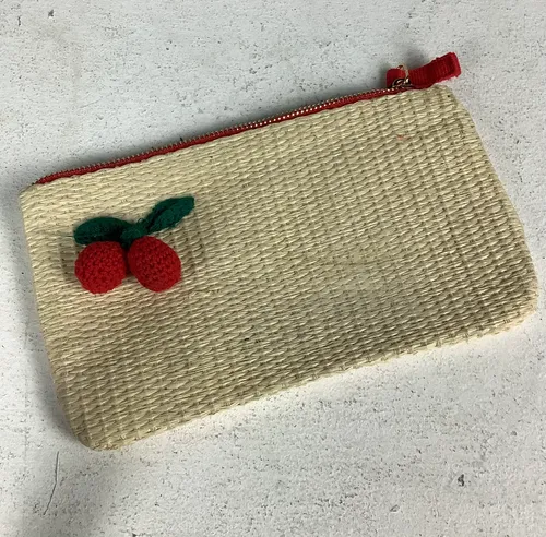 Wicker Woven Pencil Case / Bag with Knitted Cherries