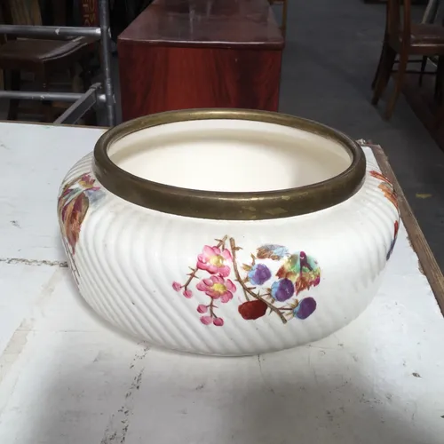 White Ceramic Bowl with Gold Rim and Floral Print