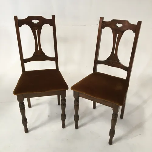 Wood Queen Anne dining chair with gold velvet seat.  2 available.