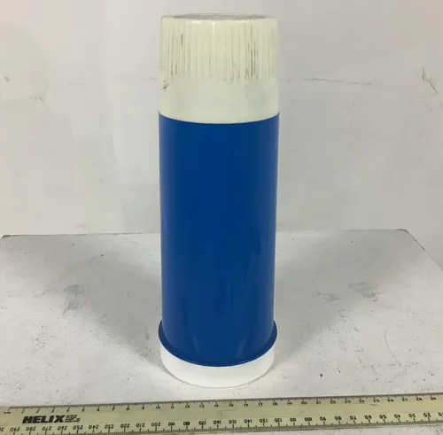 Blue Plastic Thermos Flask with White Cup