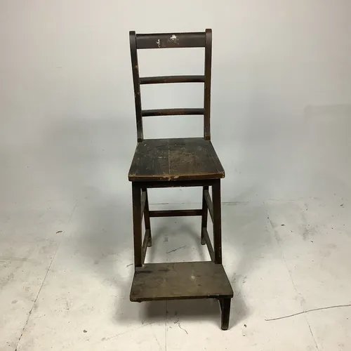 Tall Dark Wood Stool with Foot Rest 