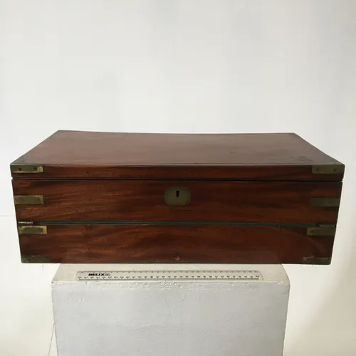 Antique Portable writing desk / slope with brass fittings and green felt