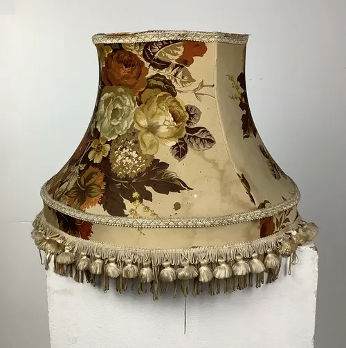 Beige Lampshade with Brown Floral Print and Tassels