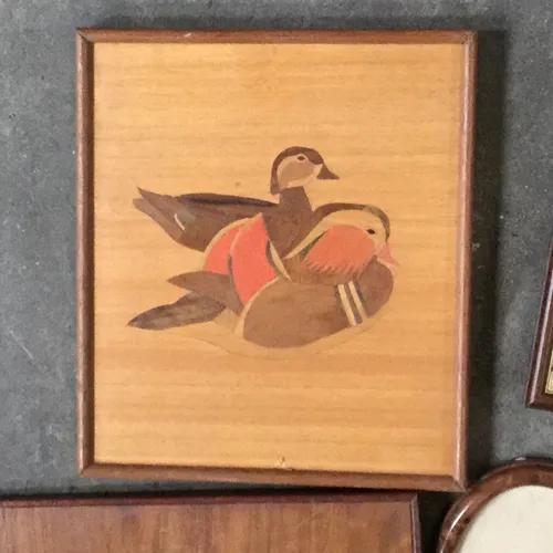 Duck Marquetry in wood frame 