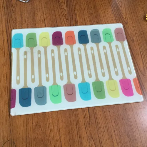 Glass Chopping Board with Coloured Spatula Print