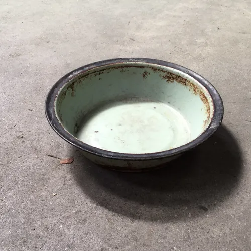 Period Mint and Black Enamel Bowl / Cooking Tin