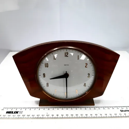 Smiths faux wood plastic analogue shelf mantle clock with white face