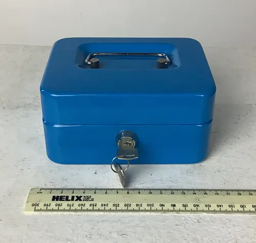 Blue Metal Cash Box with Key
