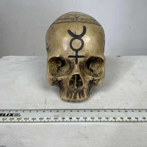 Alchemical / Witchcraft / Gothic / Occult Skull with Etched Pentagram Sigil Symbols 
