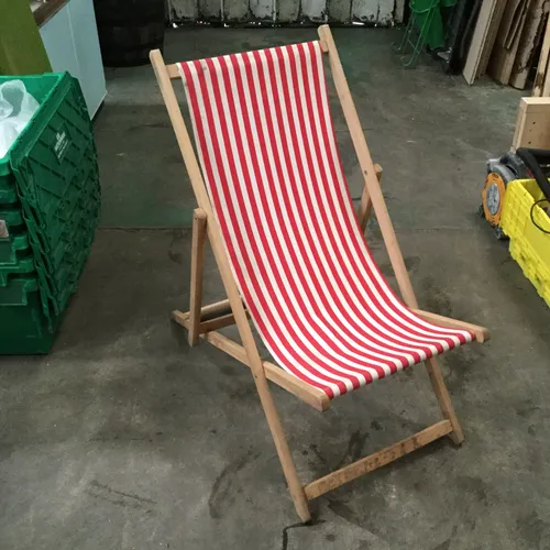 Red and White Striped Canvas Period Slingback Deck Chair