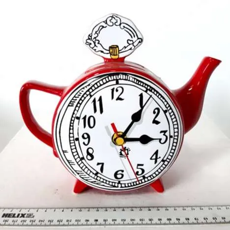 Red clock face teapot