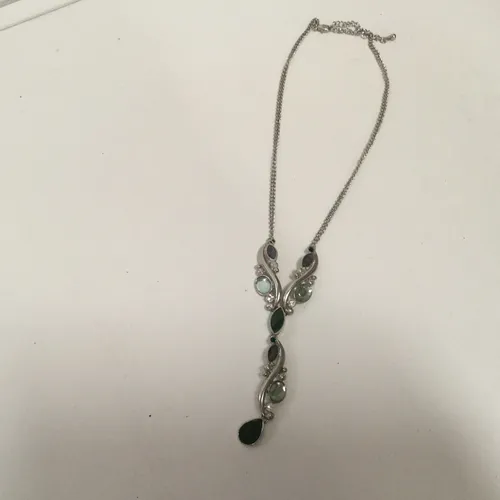 Silver necklace with blue/green gems