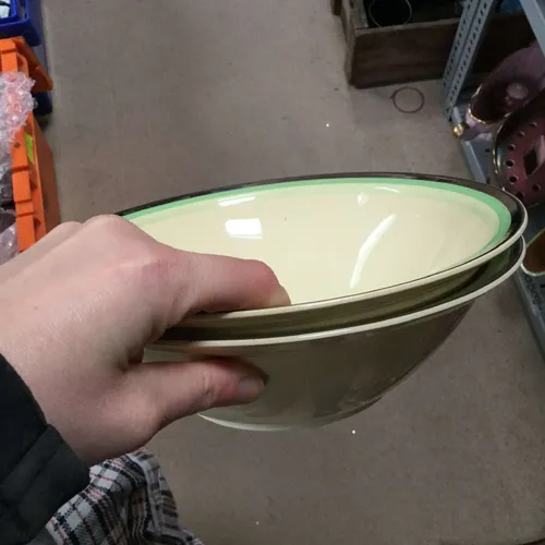 Large Cream 'Victorian Bowls with Green and Silver Edge